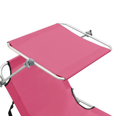 vidaXL Folding Sun Lounger with Canopy Pink Aluminium