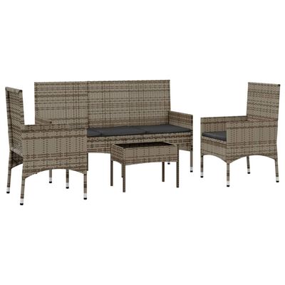 vidaXL 4 Piece Garden Lounge Set with Cushions Grey Poly Rattan