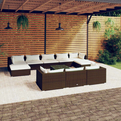 vidaXL 11 Piece Garden Lounge Set with Cushions Brown Poly Rattan