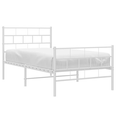 vidaXL Metal Bed Frame without Mattress with Footboard White 90x190 cm Single