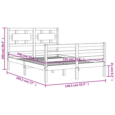 vidaXL Bed Frame without Mattress White Double Solid Wood