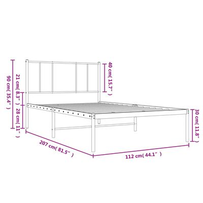 vidaXL Metal Bed Frame without Mattress with Headboard Black 107x203 cm