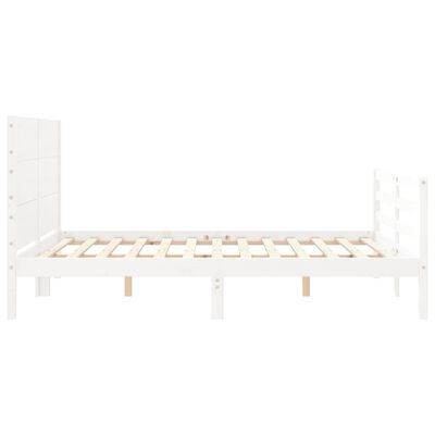 vidaXL Bed Frame with Headboard White King Size Solid Wood