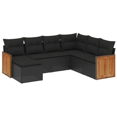 vidaXL 7 Piece Garden Sofa Set with Cushions Black Poly Rattan