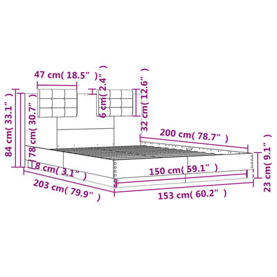 vidaXL Bed Frame with LED without Mattress White 150x200 cm King Size