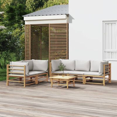 vidaXL 6 Piece Garden Lounge Set with Light Grey Cushions Bamboo