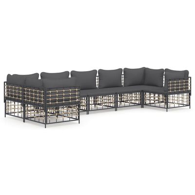 vidaXL 7 Piece Garden Lounge Set with Cushions Anthracite Poly Rattan