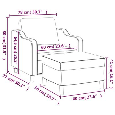 vidaXL Sofa Chair with Footstool Cream 60 cm Fabric