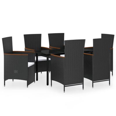 vidaXL 7 Piece Garden Dining Set with Cushions Black