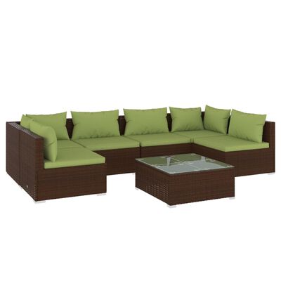 vidaXL 7 Piece Garden Lounge Set with Cushions Poly Rattan Brown