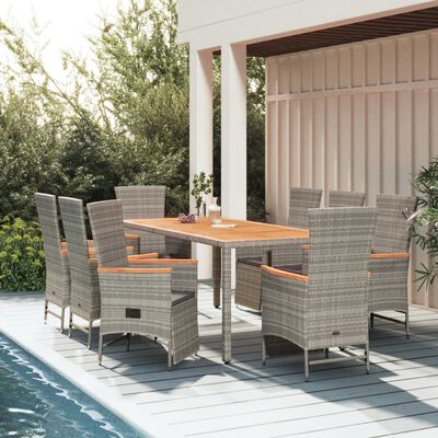 vidaXL 9 Piece Garden Dining Set with Cushions Grey Poly Rattan