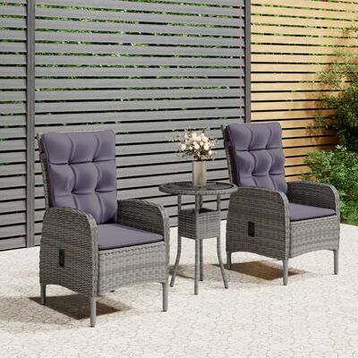 vidaXL 3 Piece Garden Bistro Set Poly Rattan Grey