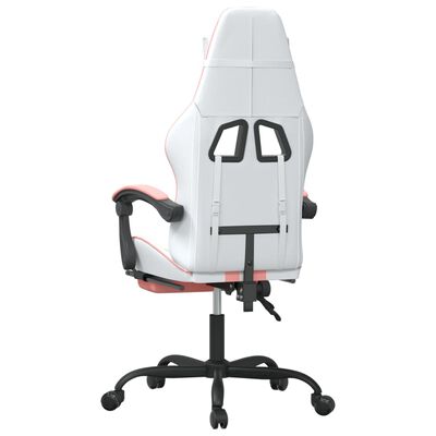 vidaXL Swivel Gaming Chair with Footrest White&Pink Faux Leather