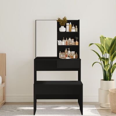 vidaXL Dressing Table with Mirror Black 74.5x40x141 cm