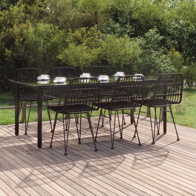 vidaXL 7 Piece Garden Dining Set Black Poly Rattan