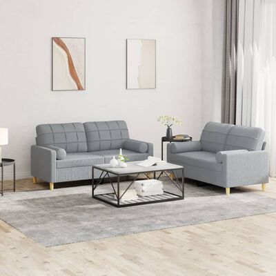 vidaXL 2 Piece Sofa Set with Pillows Light Grey Fabric