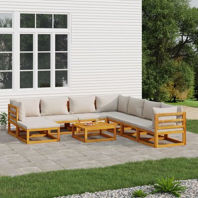 vidaXL 9 Piece Garden Lounge Set with Light Grey Cushions Solid Wood