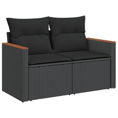 vidaXL 8 Piece Garden Sofa Set with Cushions Black Poly Rattan