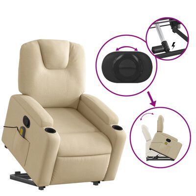 vidaXL Stand up Massage Recliner Chair Cream Fabric