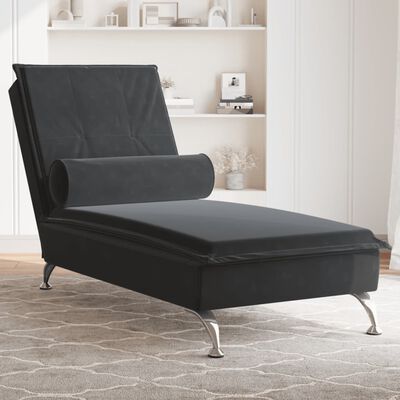 vidaXL Massage Chaise Lounge with Bolster Black Velvet