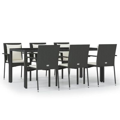 vidaXL 7 Piece Garden Dining Set with Cushions Black Poly Rattan