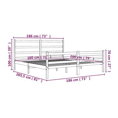 vidaXL Bed Frame without Mattress White Solid Wood Super King