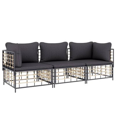 vidaXL 3 Piece Garden Lounge Set with Cushions Anthracite Poly Rattan