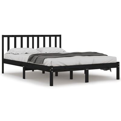 vidaXL Bed Frame without Mattress Black Solid Wood Pine 180x200 cm Super King