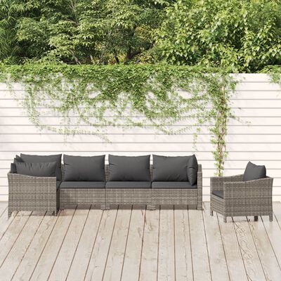 vidaXL 6 Piece Garden Lounge Set with Cushions Grey Poly Rattan