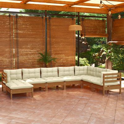 vidaXL 8 Piece Garden Lounge Set with Cushions Honey Brown Pinewood