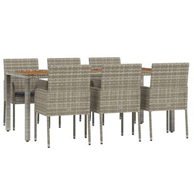 vidaXL 7 Piece Garden Dining Set with Cushions Grey Poly Rattan