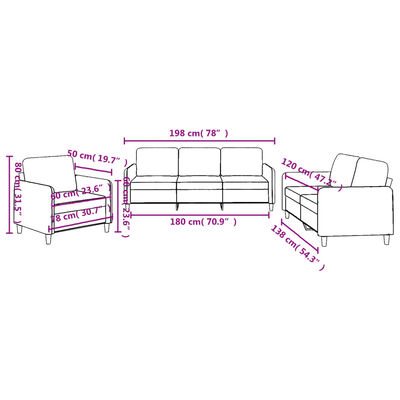 vidaXL 3 Piece Sofa Set with Cushions Dark Grey Fabric