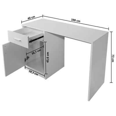 vidaXL Desk with Drawer and Cabinet White 100x40x73 cm