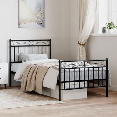 vidaXL Metal Bed Frame without Mattress with Footboard Black 90x190 cm Single