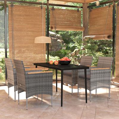 vidaXL 5 Piece Outdoor Dining Set with Cushions Grey and Black