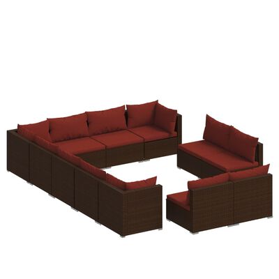 vidaXL 12 Piece Garden Lounge Set with Cushions Brown Poly Rattan