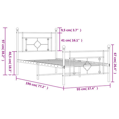 vidaXL Metal Bed Frame without Mattress with Footboard Black 90x190 cm Single