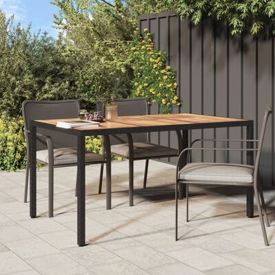 vidaXL Garden Table 150x90x75 cm Poly Rattan and Acacia Wood Black