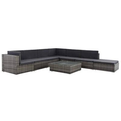 vidaXL 8 Piece Garden Lounge Set with Cushions Poly Rattan Grey