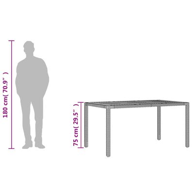 vidaXL Garden Table 150x90x75 cm Acacia Wood and Poly Rattan Grey