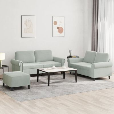 vidaXL 3 Piece Sofa Set with Cushions Light Grey Velvet