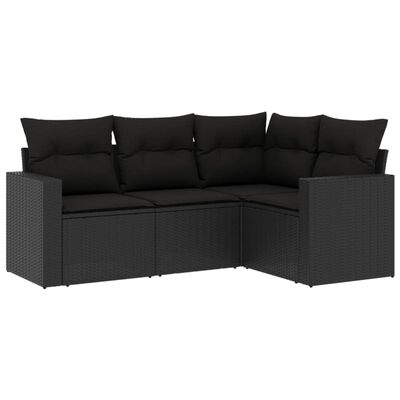 vidaXL 4 Piece Garden Sofa Set with Cushions Black Poly Rattan