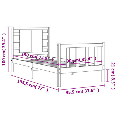 vidaXL Bed Frame with Headboard Single Solid Wood