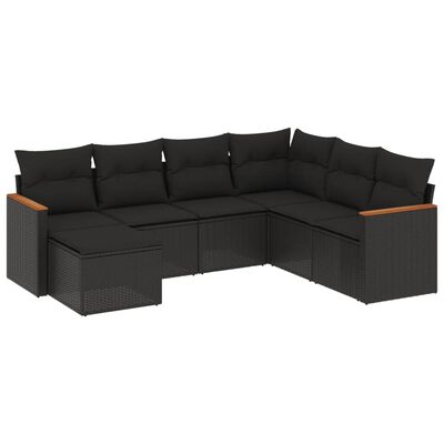 vidaXL 7 Piece Garden Sofa Set with Cushions Black Poly Rattan