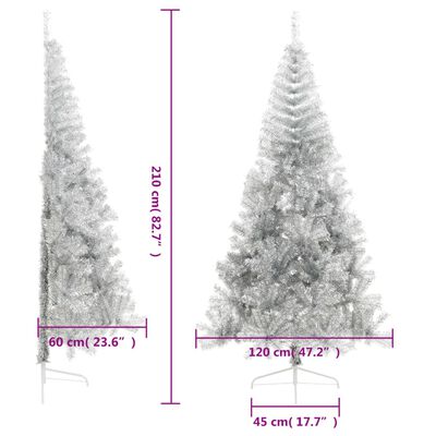 vidaXL Artificial Half Christmas Tree with Stand Silver 210 cm PET