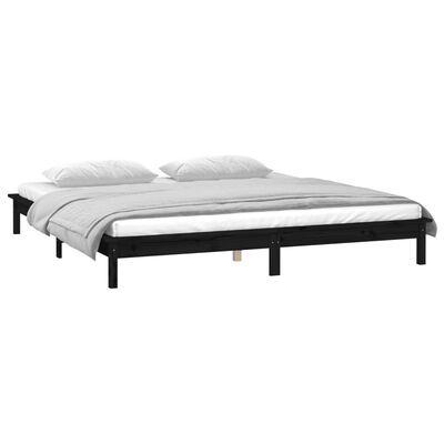 vidaXL LED Bed Frame without Mattress Black 135x190 cm Double Solid Wood