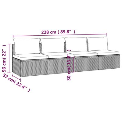 vidaXL 4 Piece Garden Lounge Set with Cushions Grey Poly Rattan