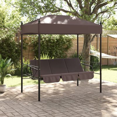 vidaXL Garden Swing Bench with Canopy Coffee Brown Steel