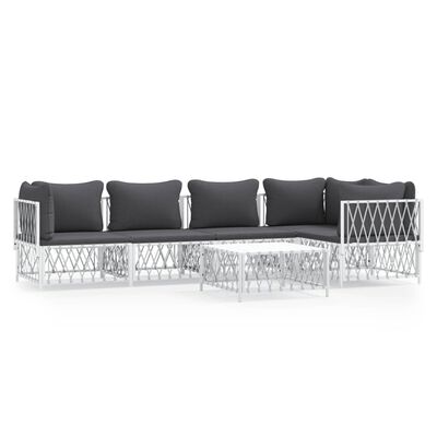 vidaXL 6 Piece Garden Lounge Set with Cushions White Steel