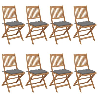 vidaXL Folding Garden Chairs 8 pcs with Cushions Solid Acacia Wood